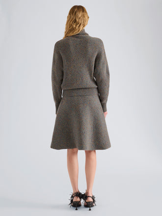 Proenza Schouler Back full length image of model wearing Abie Sweater in Donegal Knit in Blue Multi