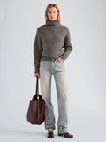 Proenza Schouler Detail image of model wearing Abie Sweater in Donegal Knit in Blue Multi
