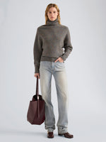 Proenza Schouler Detail image of model wearing Abie Sweater in Donegal Knit in Blue Multi
