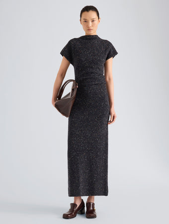 Proenza Schouler Full Length Front On Model image of Abie Dress in Donegal Knit in Black Multi