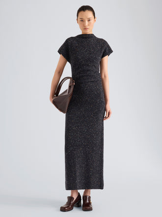 Proenza Schouler Full Length Front On Model image of Abie Dress in Donegal Knit in Black Multi