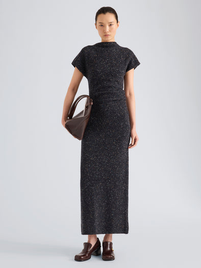 Proenza Schouler Full Length Front On Model image of Abie Dress in Donegal Knit in Black Multi