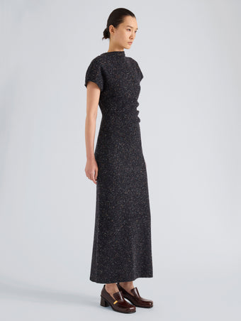 Proenza Schouler Full Length Side On Model image of Abie Dress in Donegal Knit in Black Multi