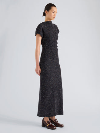 Proenza Schouler Full Length Side On Model image of Abie Dress in Donegal Knit in Black Multi