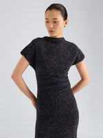 Proenza Schouler Detail Image of model wearing Abie Dress in Donegal Knit in Black Multi