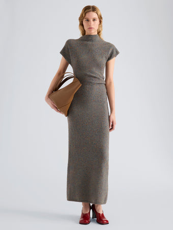Proenza Schouler Front full length image of model wearing Abie Dress in Dress in Donegal Knit in Blue Multi