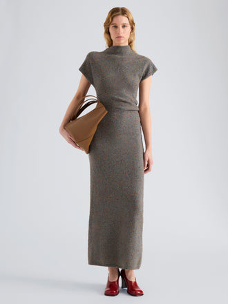Proenza Schouler Front full length image of model wearing Abie Dress in Dress in Donegal Knit in Blue Multi
