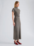 Proenza Schouler Side full length image of model wearing Abie Dress in Dress in Donegal Knit in Blue Multi