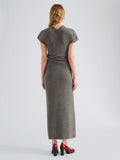 Proenza Schouler Back full length image of model wearing Abie Dress in Dress in Donegal Knit in Blue Multi