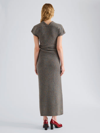 Proenza Schouler Back full length image of model wearing Abie Dress in Dress in Donegal Knit in Blue Multi