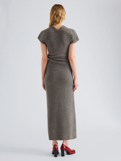Proenza Schouler Back full length image of model wearing Abie Dress in Dress in Donegal Knit in Blue Multi