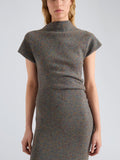 Proenza Schouler Detail image of model wearing Abie Dress in Dress in Donegal Knit in Blue Multi
