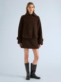 Proenza Schouler Front full length image of model wearing Clarice Jacket in Casentino Wool in Dark Brown