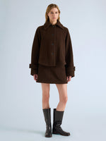 Proenza Schouler Front full length image of model wearing Clarice Jacket in Casentino Wool in Dark Brown