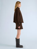 Proenza Schouler Side full length image of model wearing Clarice Jacket in Casentino Wool in Dark Brown