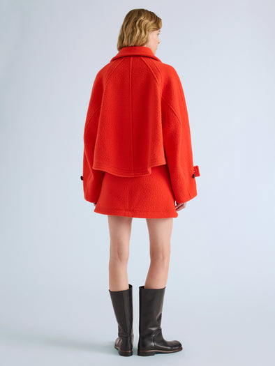 Proenza Schouler Back full length image of model wearing Clarice Jacket in Casentino Wool in Flame