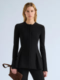 Proenza Schouler Front cropped image of model wearing Sonia Jacket in Bi-Stretch Suiting in Black