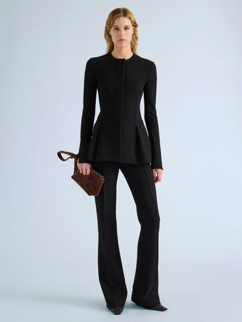 Proenza Schouler Front full length image of model wearing Sonia Jacket in Bi-Stretch Suiting in Black