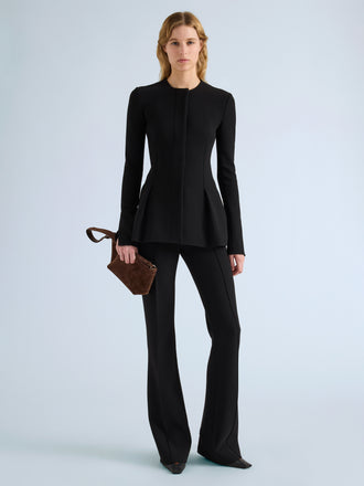 Proenza Schouler Front full length image of model wearing Sonia Jacket in Bi-Stretch Suiting in Black