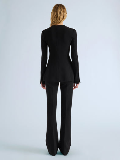 Proenza Schouler Back full length image of model wearing Sonia Jacket in Bi-Stretch Suiting in Black