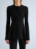 Proenza Schouler Detail image of model wearing Sonia Jacket in Bi-Stretch Suiting in Black