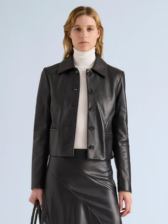 Proenza Schouler Front cropped image of model wearing Kenza Jacket in Nappa Leather in Black
