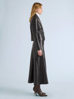 Proenza Schouler Side full length image of model wearing Kenza Jacket in Nappa Leather in Black