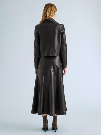 Proenza Schouler Back full length image of model wearing Kenza Jacket in Nappa Leather in Black
