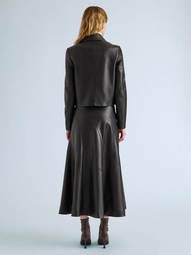 Proenza Schouler Back full length image of model wearing Kenza Jacket in Nappa Leather in Black