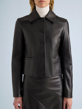 Proenza Schouler Detail image of model wearing Kenza Jacket in Nappa Leather in Black