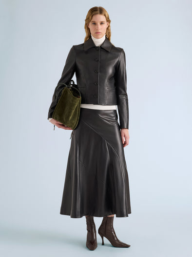 Proenza Schouler Front Full Length image of model wearingKenza Jacket in Nappa Leather in Black
