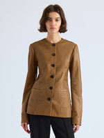 Proenza Schouler Front cropped image of model wearing Annemarie Jacket in Nappa Leather in Dark Khaki