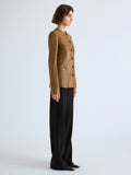 Proenza Schouler Side full length image of model wearing Annemarie Jacket in Nappa Leather in Dark Khaki