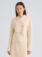 Proenza Schouler Front cropped image of model wearing Lorna Jacket in Striated Suiting in Ecru