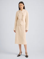 Proenza Schouler Front full length image of model wearing Lorna Jacket in Striated Suiting in Ecru