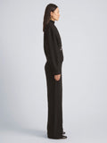 Proenza Schouler Side full length image of model wearing Lorna Jacket in Striated Suiting in Black