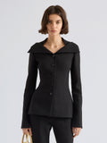 Proenza Schouler Front cropped image of model wearing Dara Jacket in Light Bi-Stretch Wool in Black