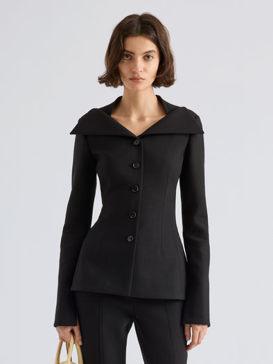Proenza Schouler Front cropped image of model wearing Dara Jacket in Light Bi-Stretch Wool in Black