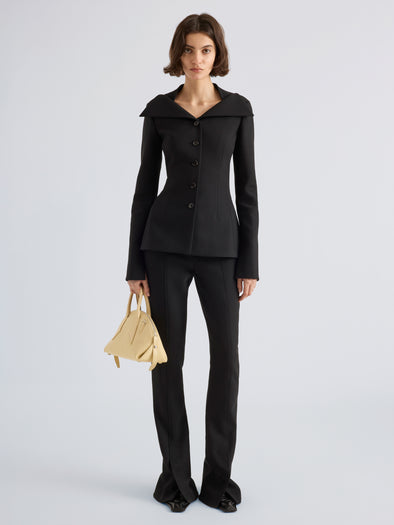 Proenza Schouler Front full length image of model wearing Dara Jacket in Light Bi-Stretch Wool in Black