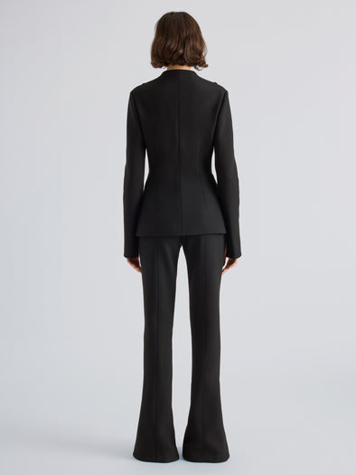 Proenza Schouler Back full length image of model wearing Dara Jacket in Light Bi-Stretch Wool in Black