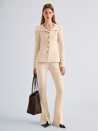 Proenza Schouler Front full length image of model wearing Dara Jacket in Light Bi-Stretch Wool in Ecru