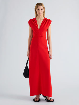 Proenza Schouler Front full length image of model wearing Geraldine Dress in Matte Double Crepe in Red