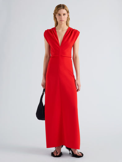 Proenza Schouler Front full length image of model wearing Geraldine Dress in Matte Double Crepe in Red