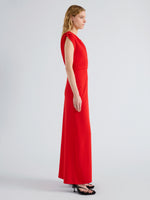 Proenza Schouler Side full length image of model wearing Geraldine Dress in Matte Double Crepe in Red