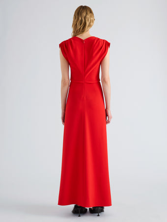 Proenza Schouler Back full length image of model wearing Geraldine Dress in Matte Double Crepe in Red