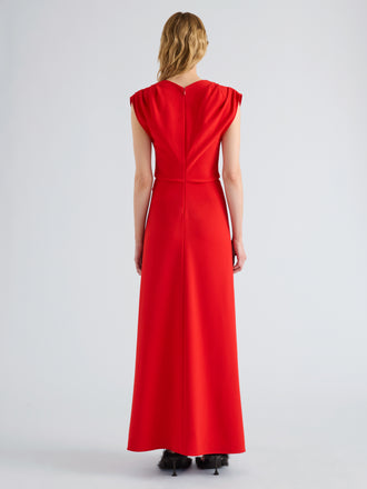 Proenza Schouler Back full length image of model wearing Geraldine Dress in Matte Double Crepe in Red