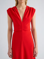 Proenza Schouler Detail image of model wearing Geraldine Dress in Matte Double Crepe in Red