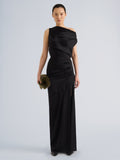 Proenza Schouler Front full length image of model wearing Isaline Dress in Crepe Satin in Black