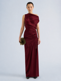 Proenza Schouler Front full length image of model wearing Isaline Dress in Crepe Satin in Amarone