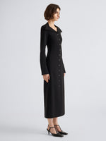 Proenza Schouler Side full length image of model wearing Carmen Dress in Matte Double Crepe in Black